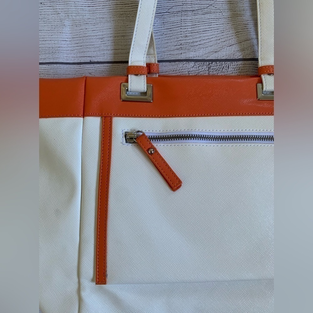 Italian White Tote with Orange Trim Faux Leather - Picture 4 of 9